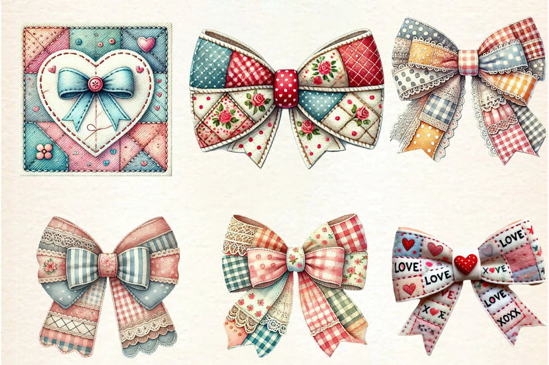 Patchwork Valentine's Day Bow Clipart Bundle - CraftNest - Digital Crafting and Art