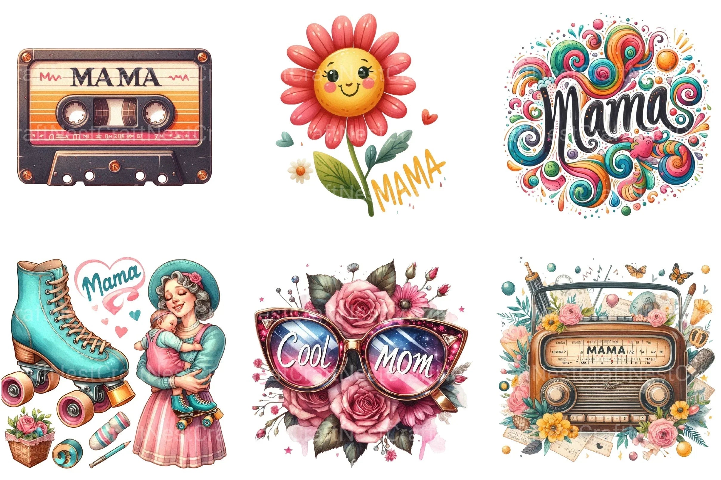 Retro Mama Clipart Bundle - CraftNest - Digital Crafting and Art