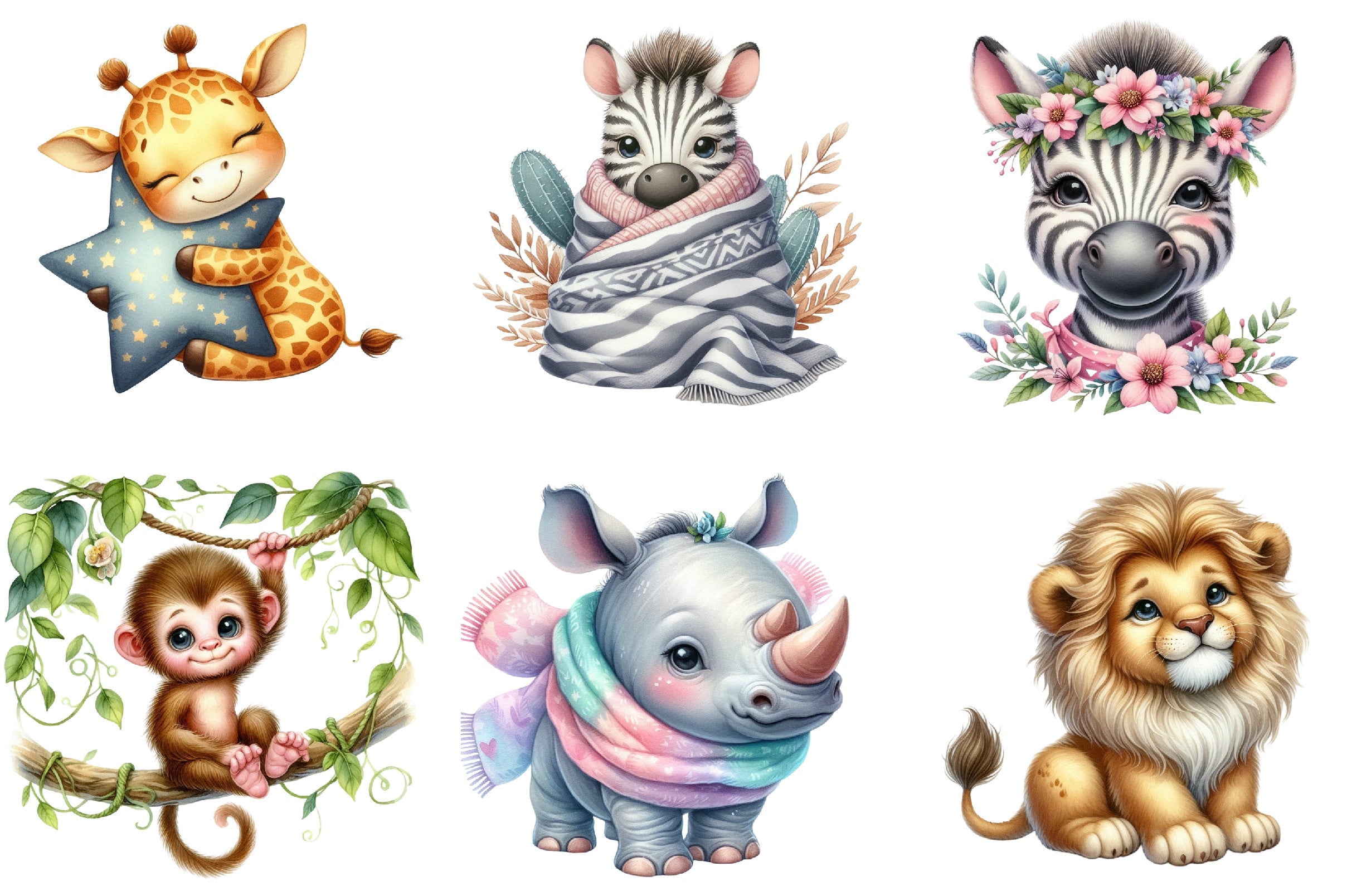Baby Safari Animals Clipart Bundle