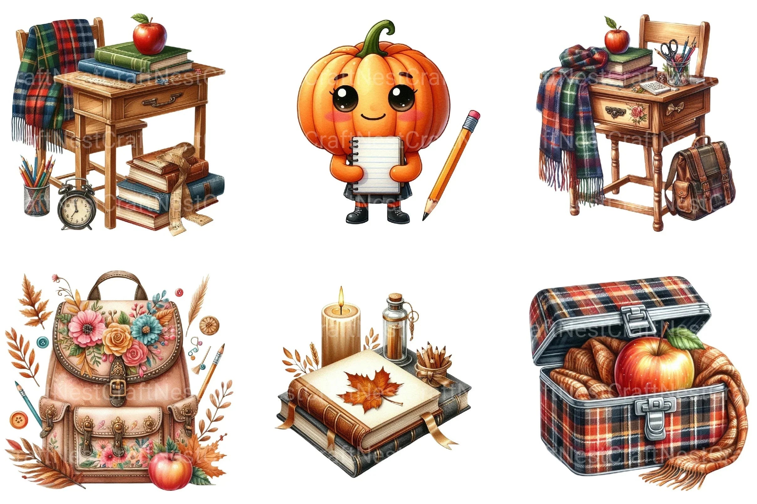 Autumn Back to School Clipart Bundle - CraftNest - Digital Crafting and Art