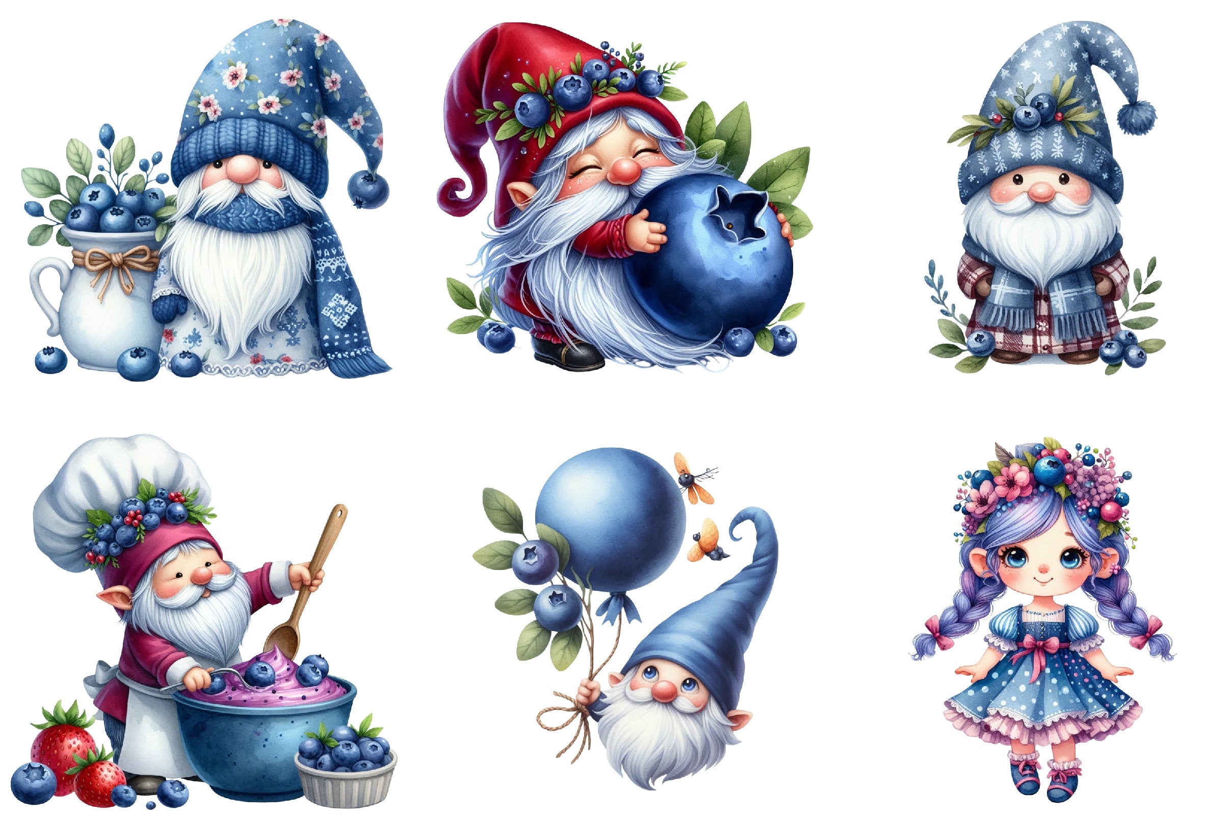 Gnome Blueberries Clipart Bundle