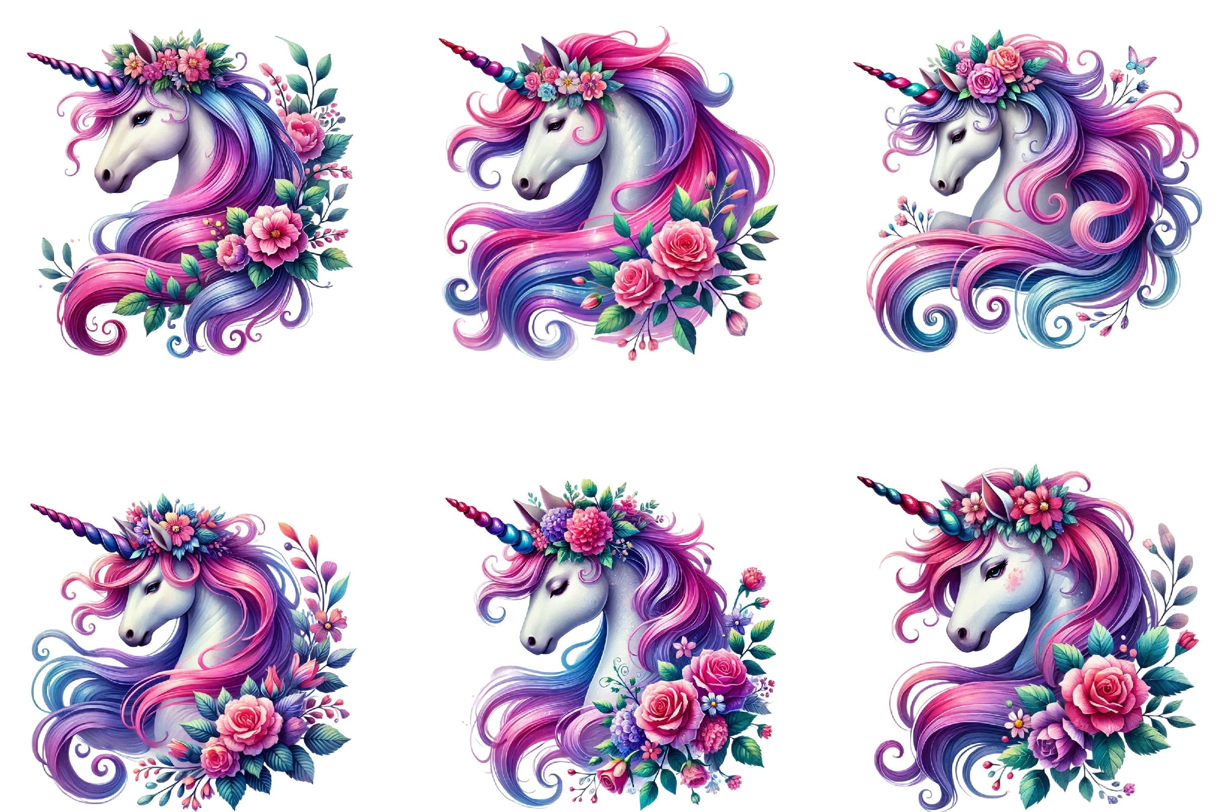 Floral Unicorn Clipart Bundle