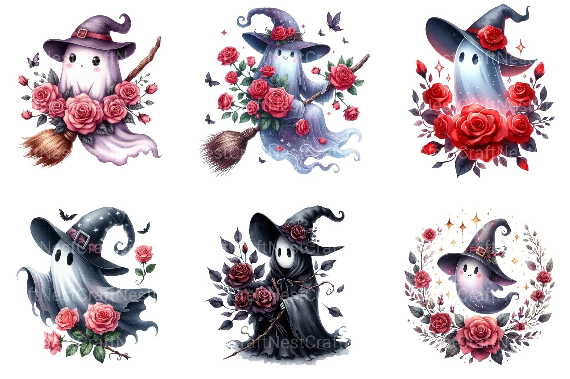Witch Ghost & Roses Halloween Clipart Bundle - CraftNest - Digital Crafting and Art