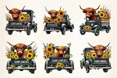 Sunflower Highland Cow Clipart Bundle - CraftNest - Digital Crafting and Art