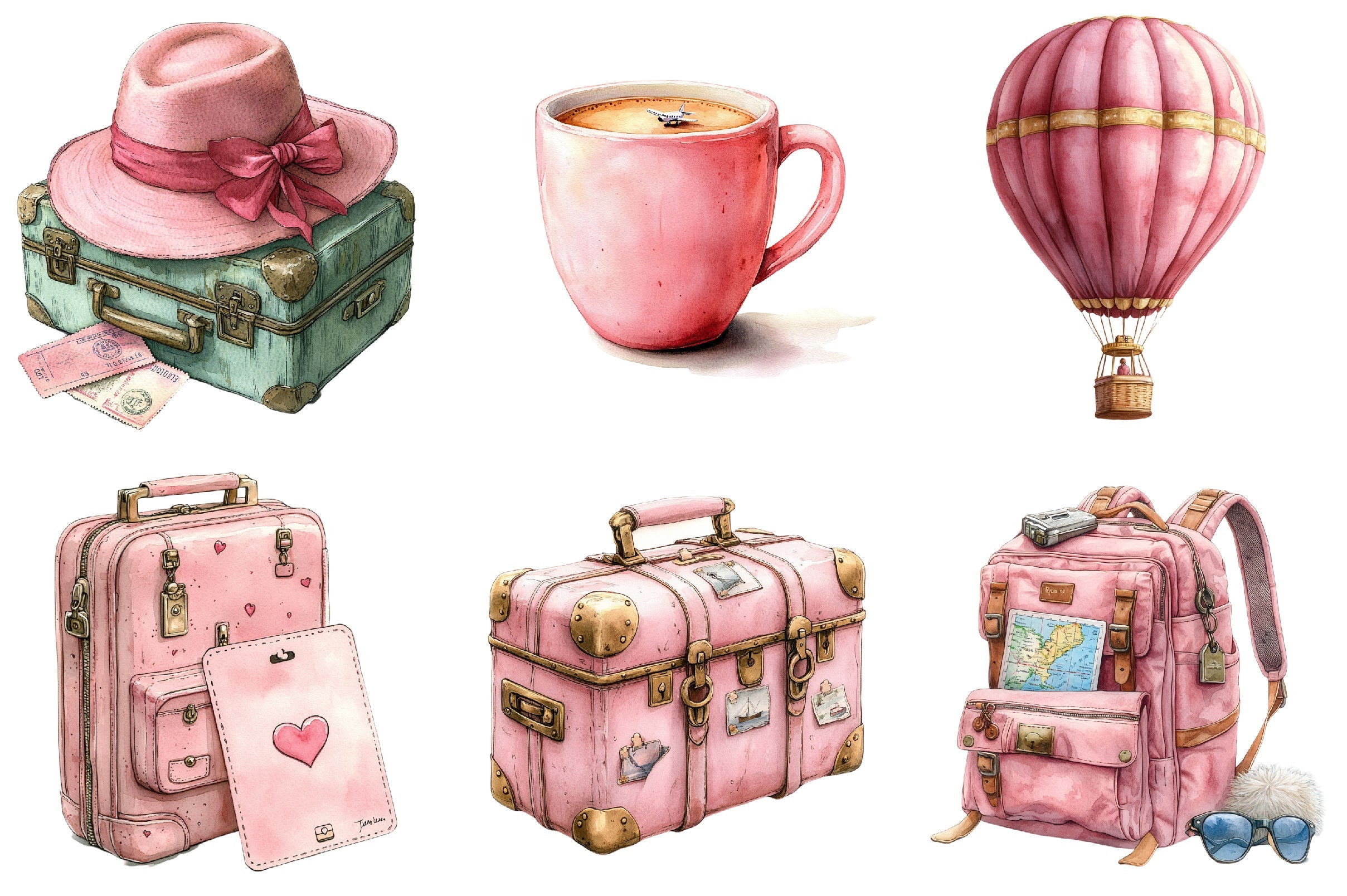 Cute Pink Travel Clipart Bundle