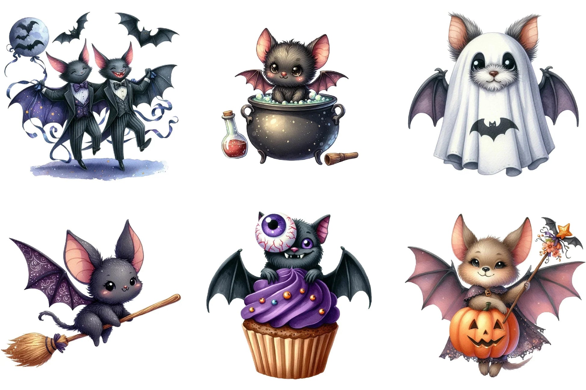 Cute Bats Halloween Clipart Bundle - CraftNest - Digital Crafting and Art