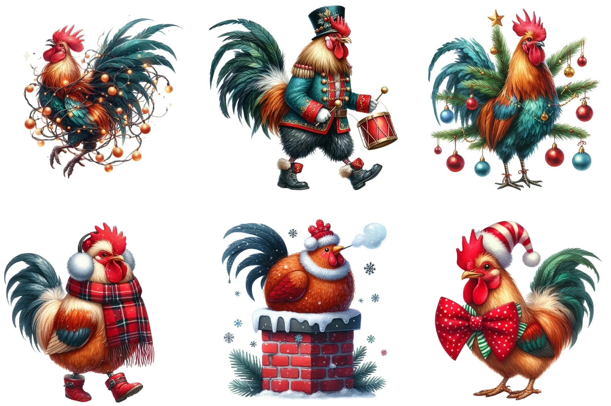 Christmas Funny Rooster Clipart Bundle - CraftNest - Digital Crafting and Art