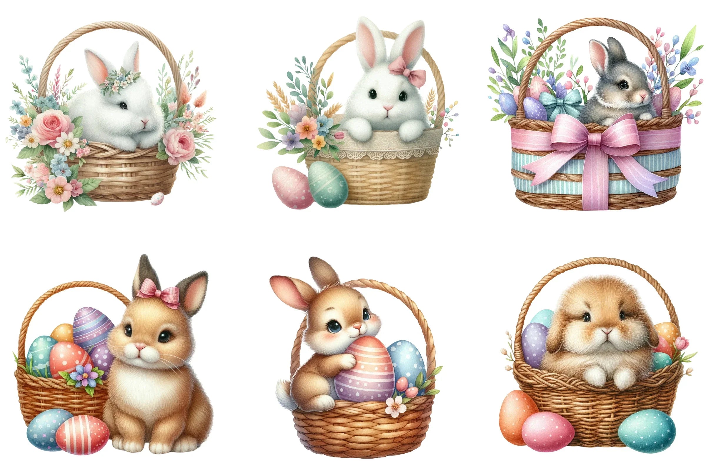 Cute Easter Bunny & Basket Clipart Bundle - CraftNest - Digital Crafting and Art