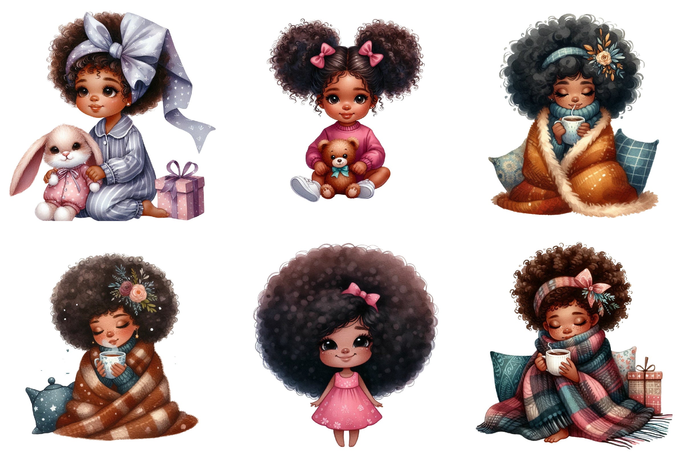Black Girl Afro Kids Clipart Bundle