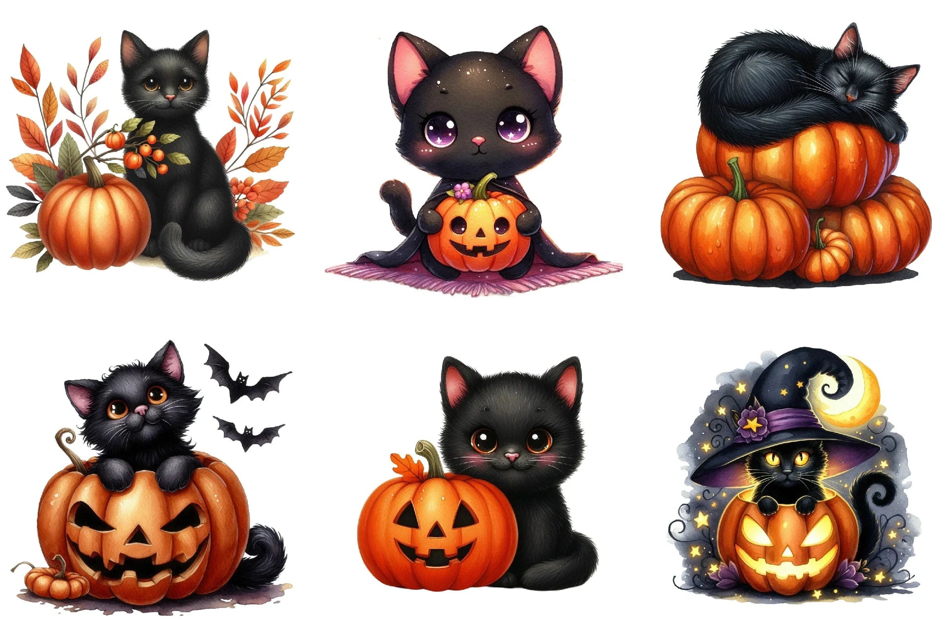Black Cat & Pumpkin Halloween Clipart Bundle - CraftNest - Digital Crafting and Art