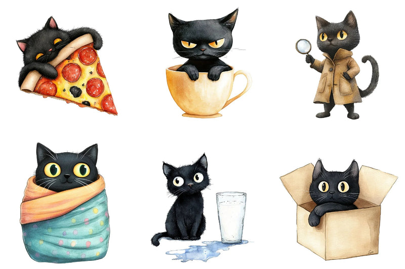 Funny Black Cat Clipart Bundle - CraftNest - Digital Crafting and Art