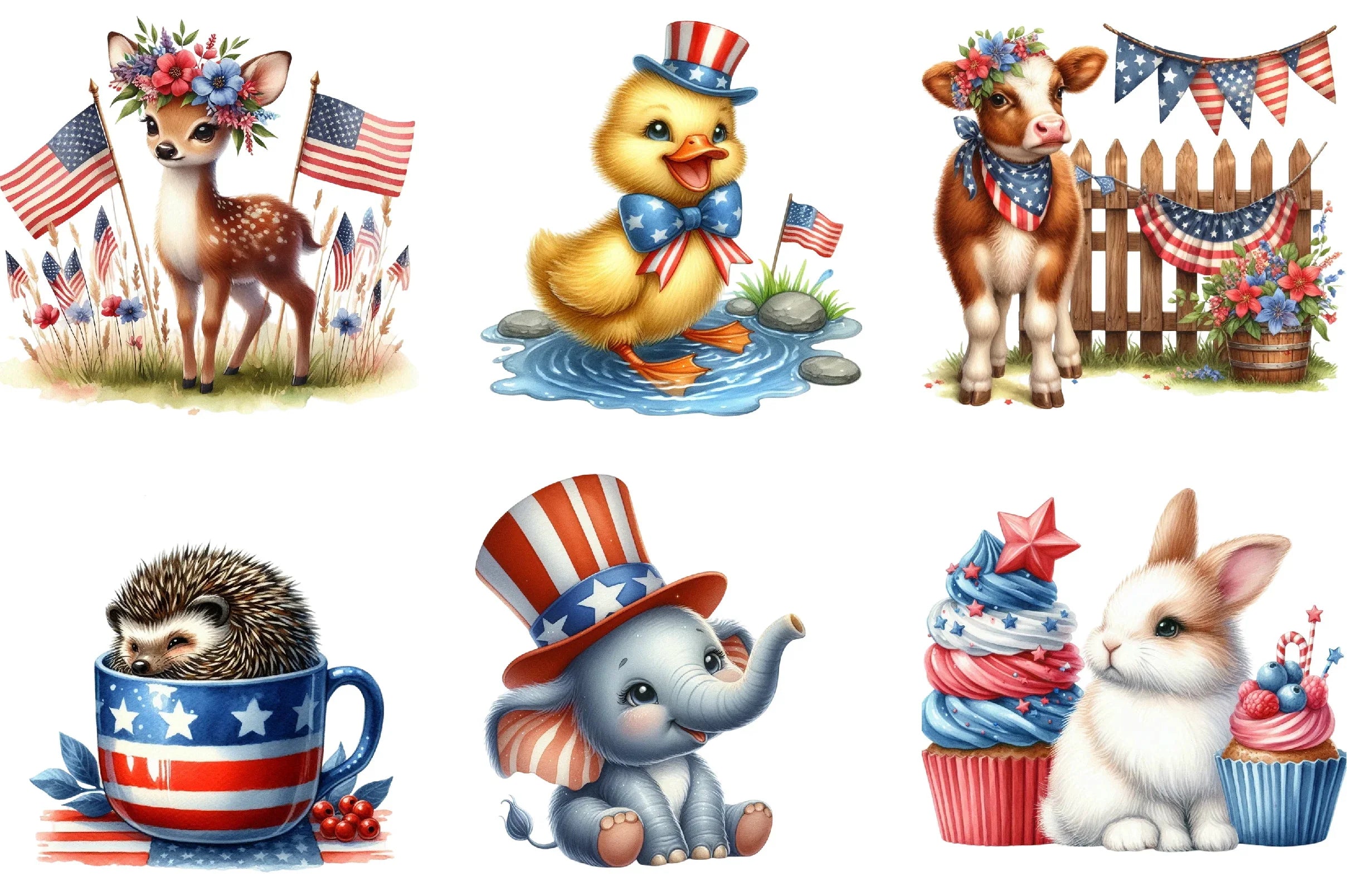 Fourth of July Cute Animal Clipart Bundle - CraftNest - Digital Crafting and Art