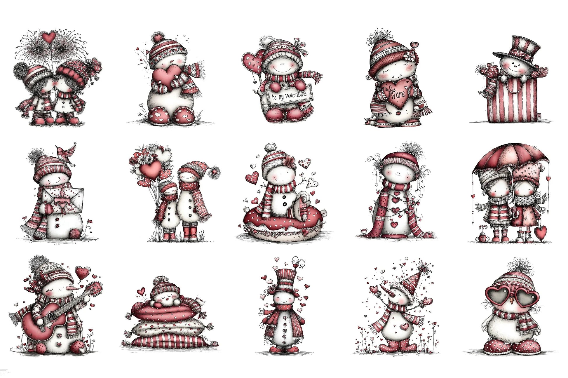 Whimsical Valentine Snowmen Clipart Bundle - CraftNest - Digital Crafting and Art