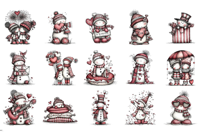 Whimsical Valentine Snowmen Clipart Bundle - CraftNest - Digital Crafting and Art