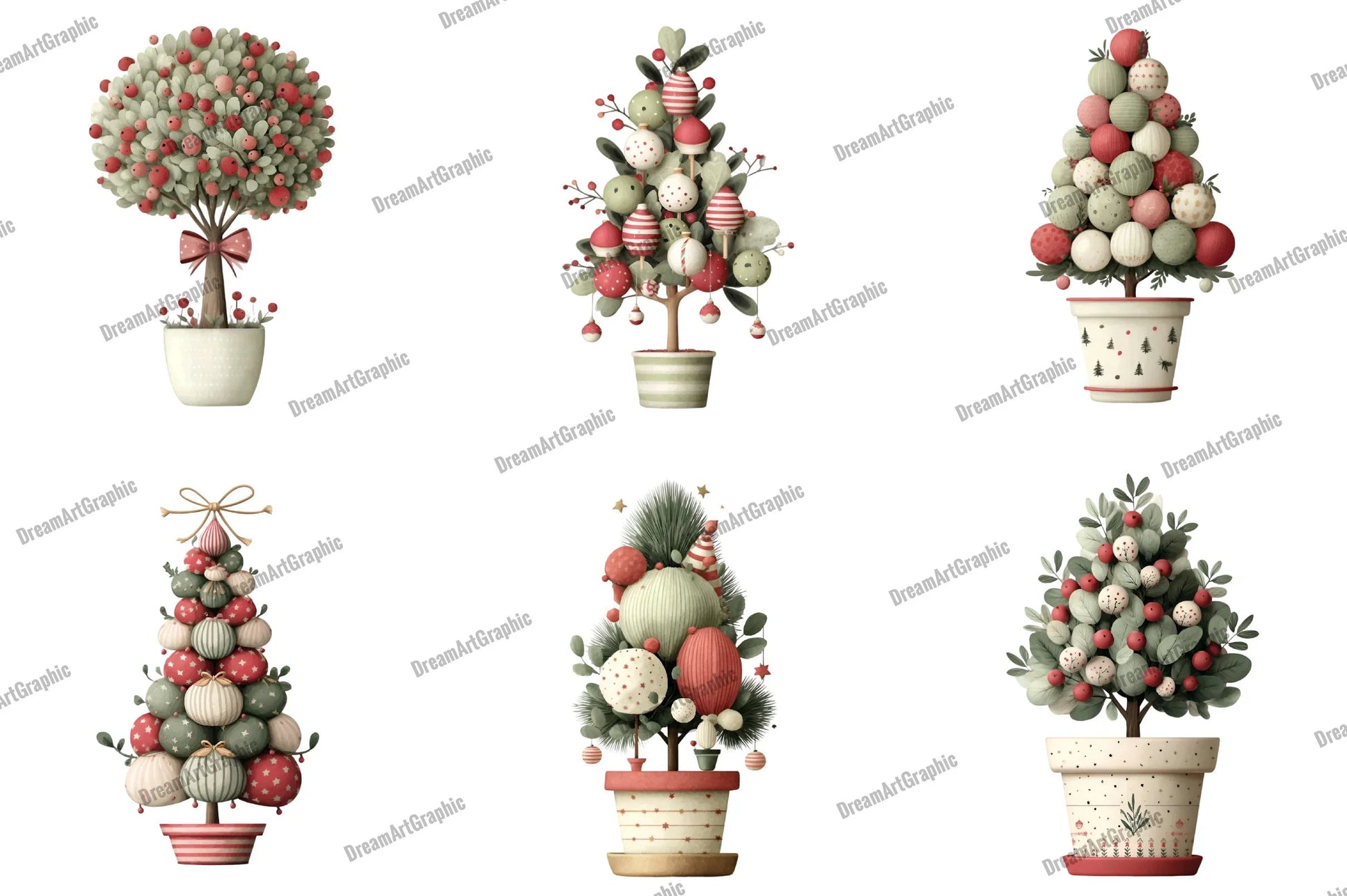Cute Christmas Topiaries Tree Clipart Bundle - CraftNest - Digital Crafting and Art