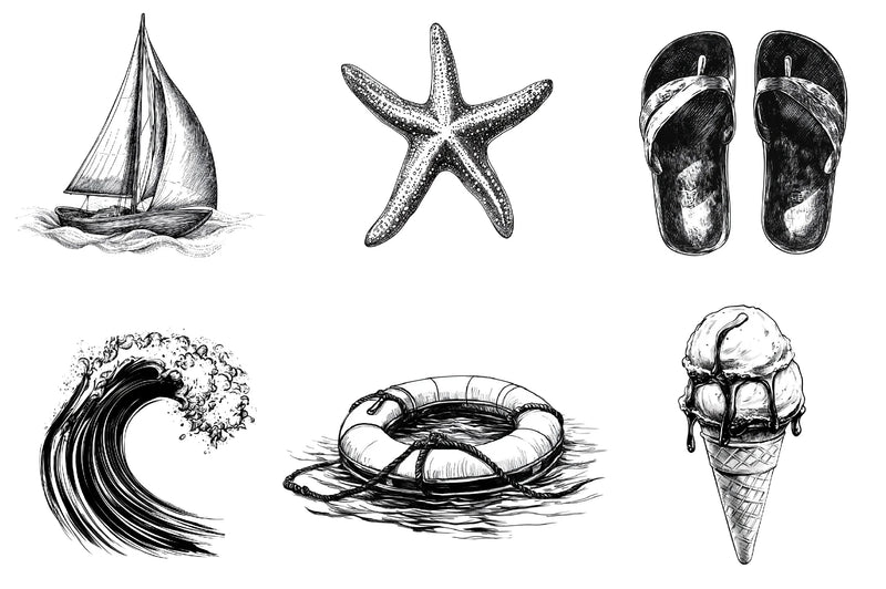 Hand Drawn Summer Black Clipart Bundle - CraftNest - Digital Crafting and Art
