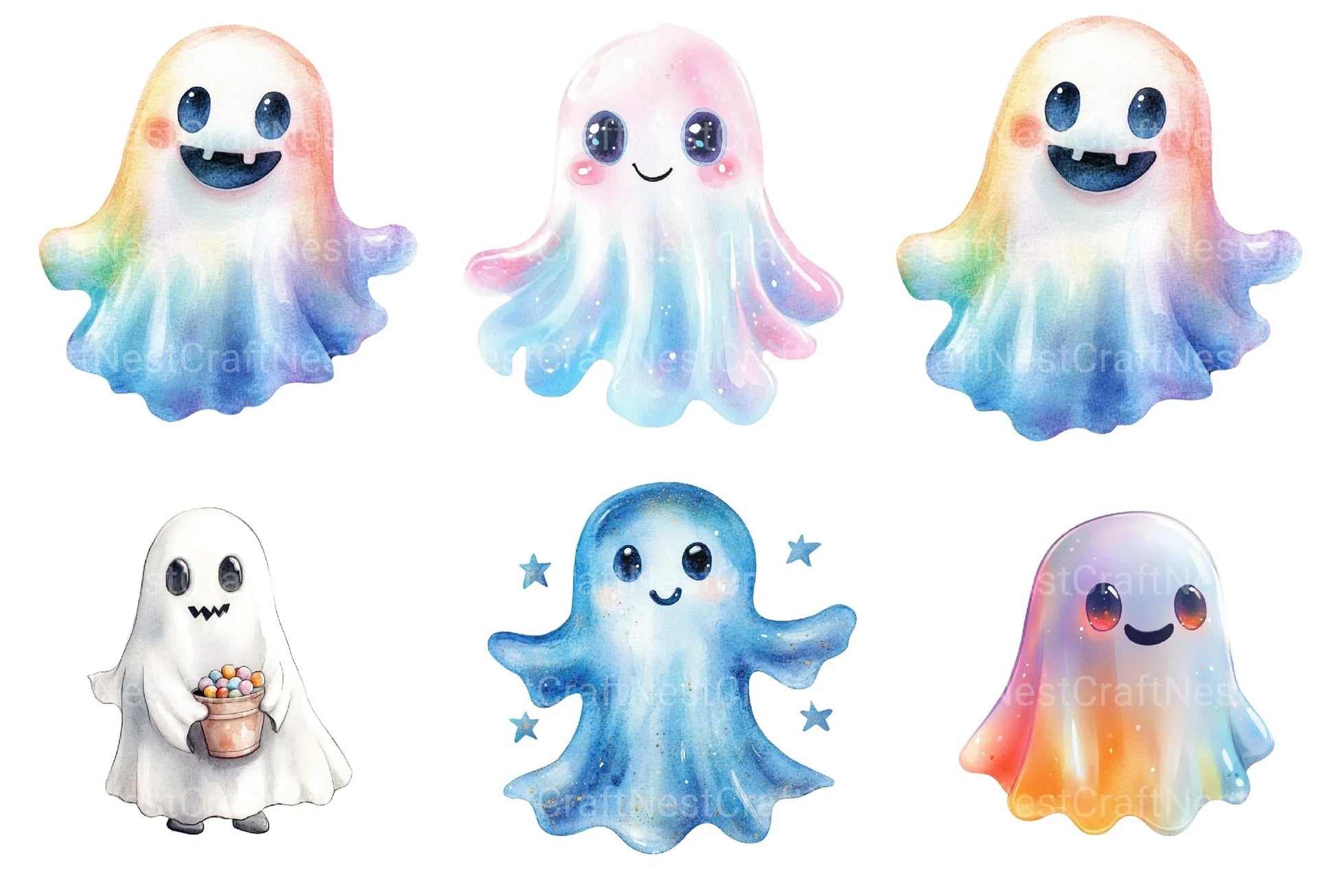 Iridescent Halloween Ghost Clipart Bundle - CraftNest - Digital Crafting and Art