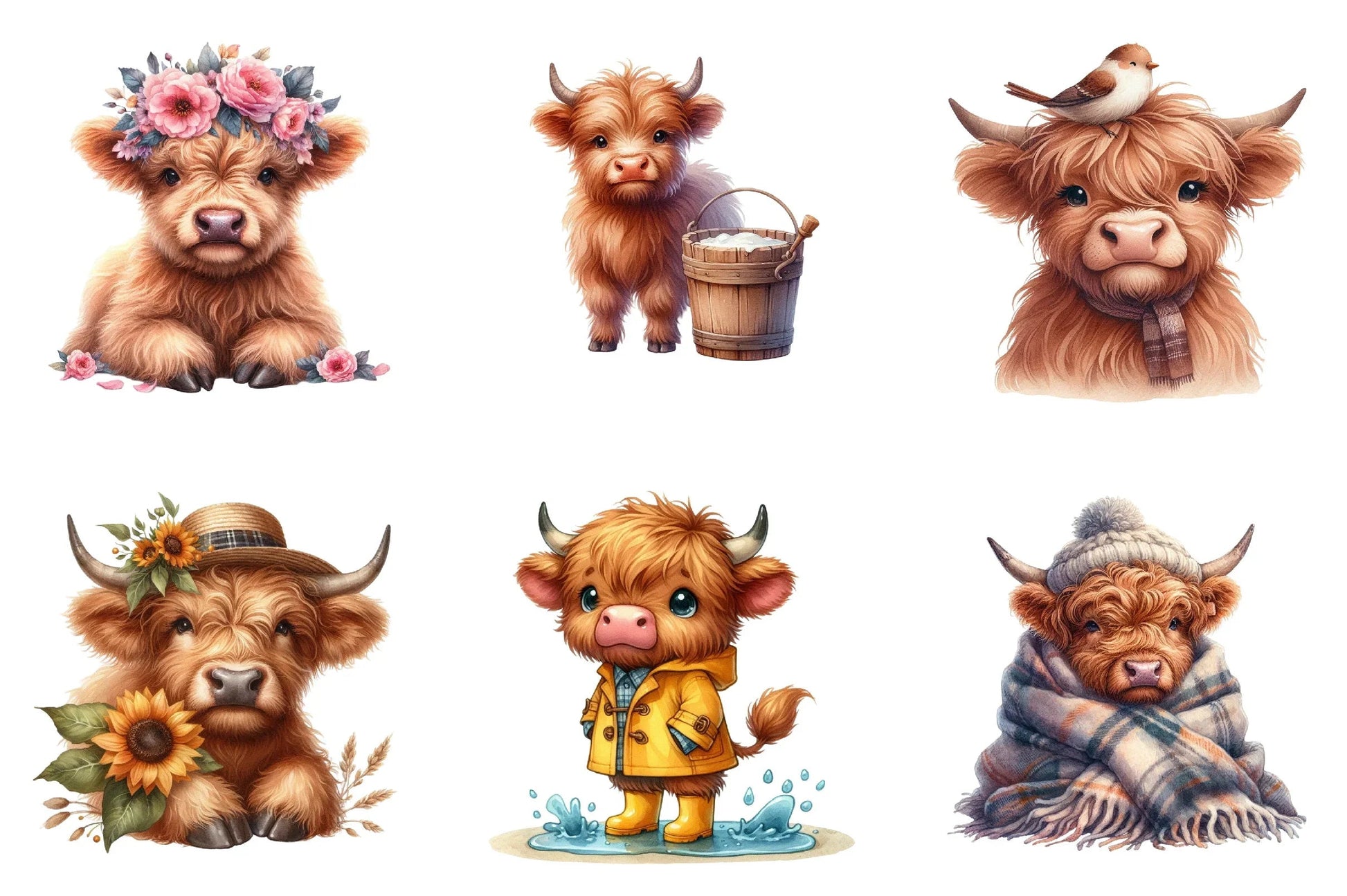 Cute Highland Cows Clipart Bundle - CraftNest - Digital Crafting and Art