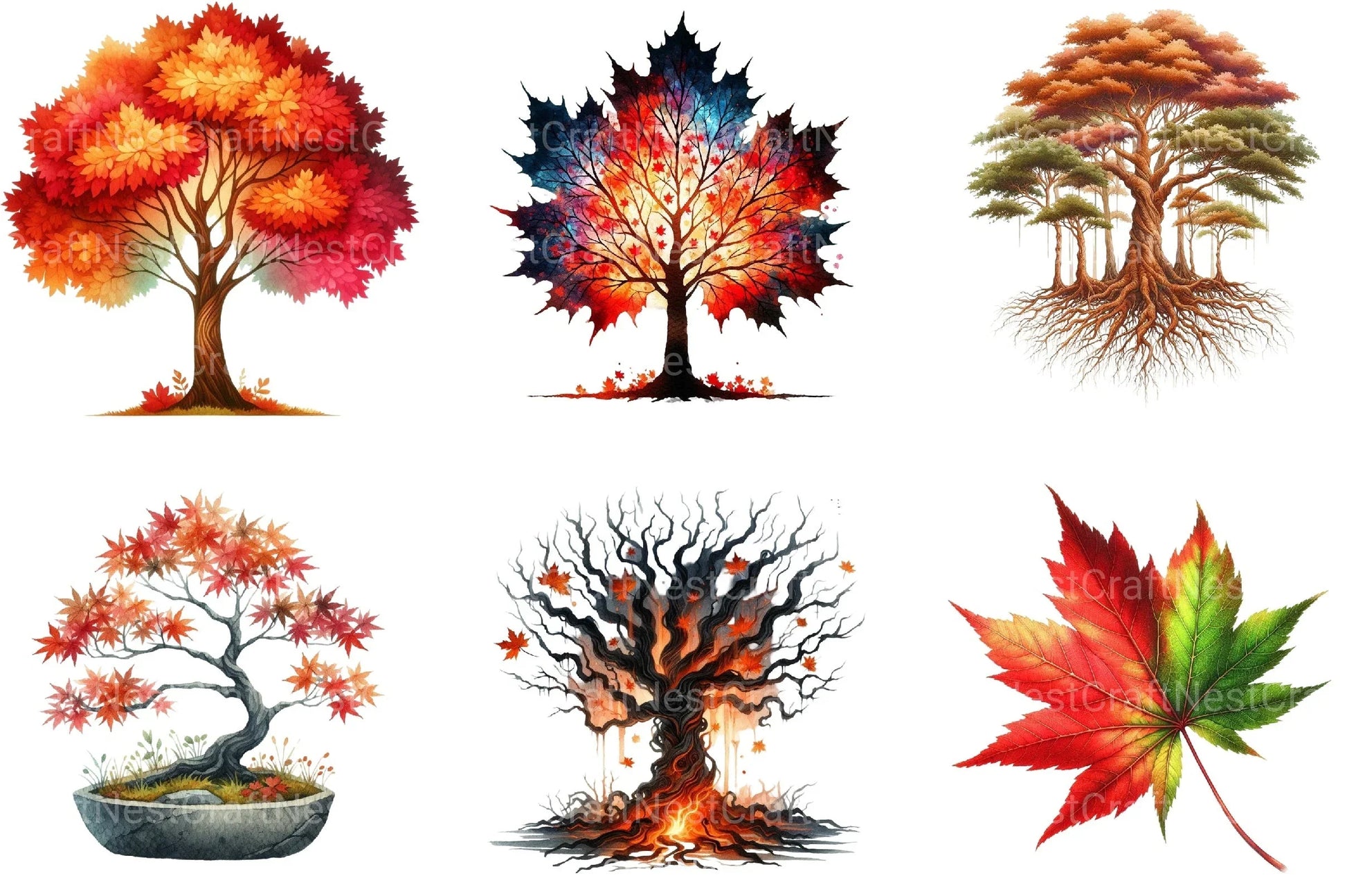 Autumn Maple Tree Clipart Bundle - CraftNest - Digital Crafting and Art