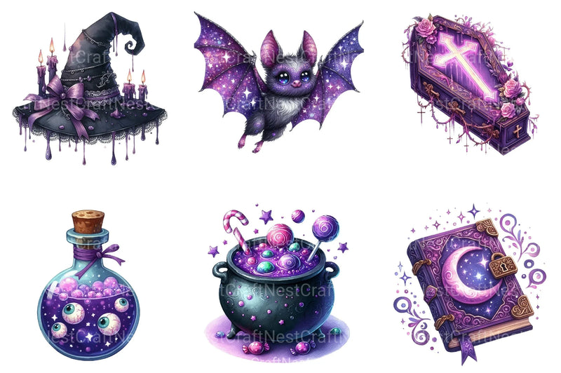 Spooky Purple Halloween Clipart Bundle - CraftNest - Digital Crafting and Art
