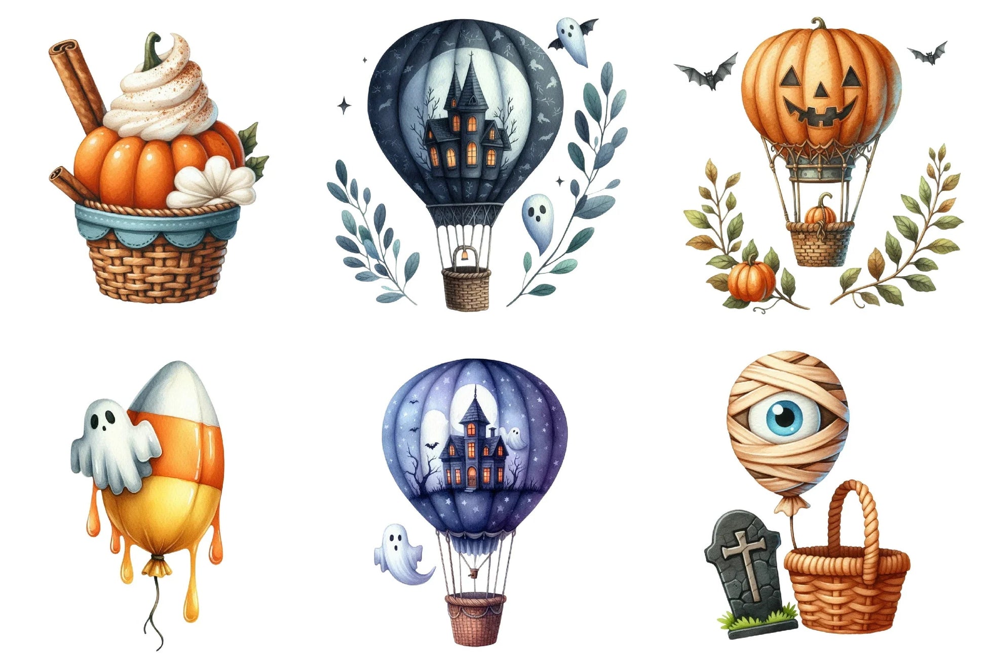 Halloween Hot Air Balloon Clipart Bundle - CraftNest - Digital Crafting and Art