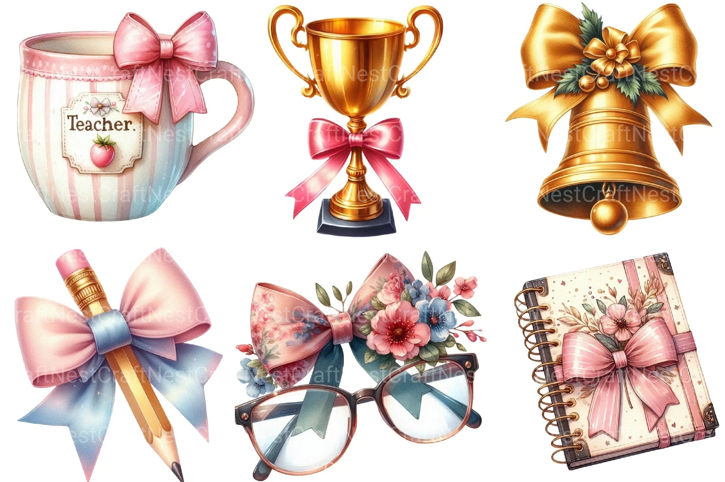 Teacher Coquette Bows Clipart Bundle - CraftNest - Digital Crafting and Art