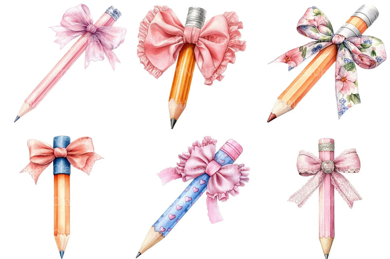 Coquette School Pencil Bow Clipart Bundle 36 - CraftNest - Digital Crafting and Art