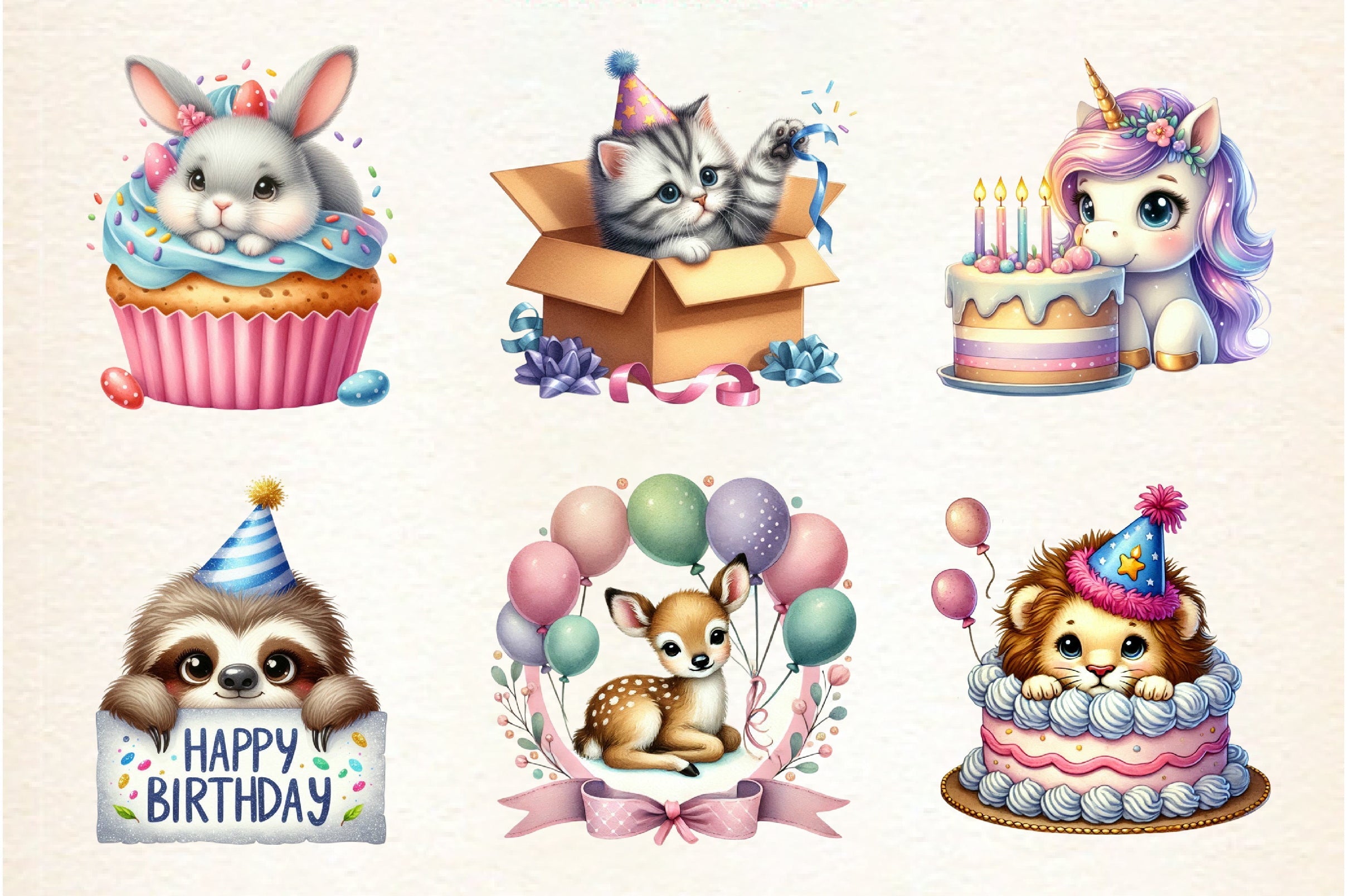 Peeking Birthday Animal Clipart Bundle