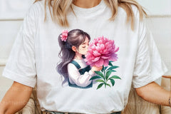 Girl with Peonies Flower Clipart Bundle 7 - CraftNest - Digital Crafting and Art