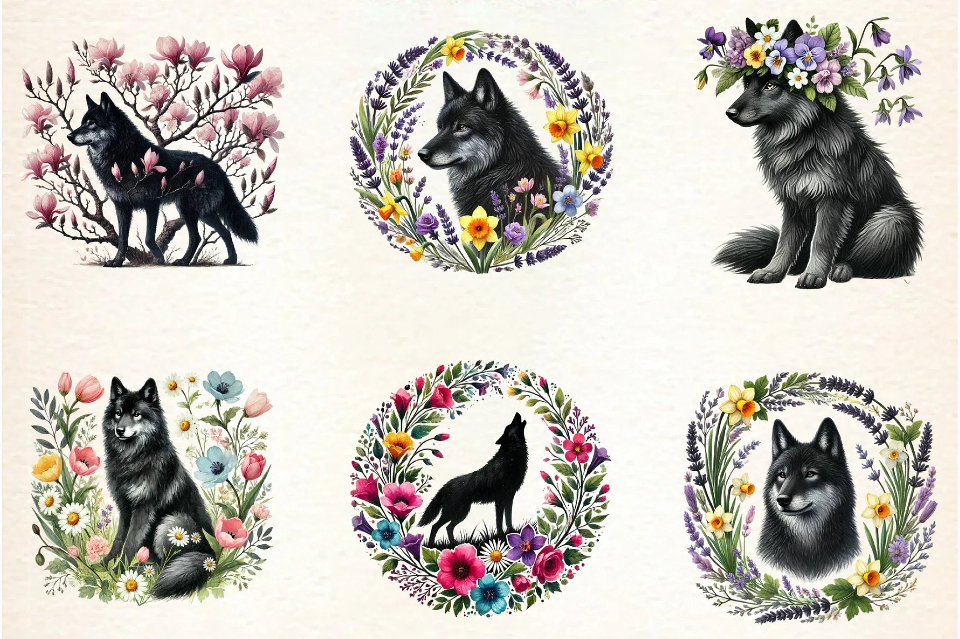 Spring Black Wolf Clipart Bundle - CraftNest - Digital Crafting and Art