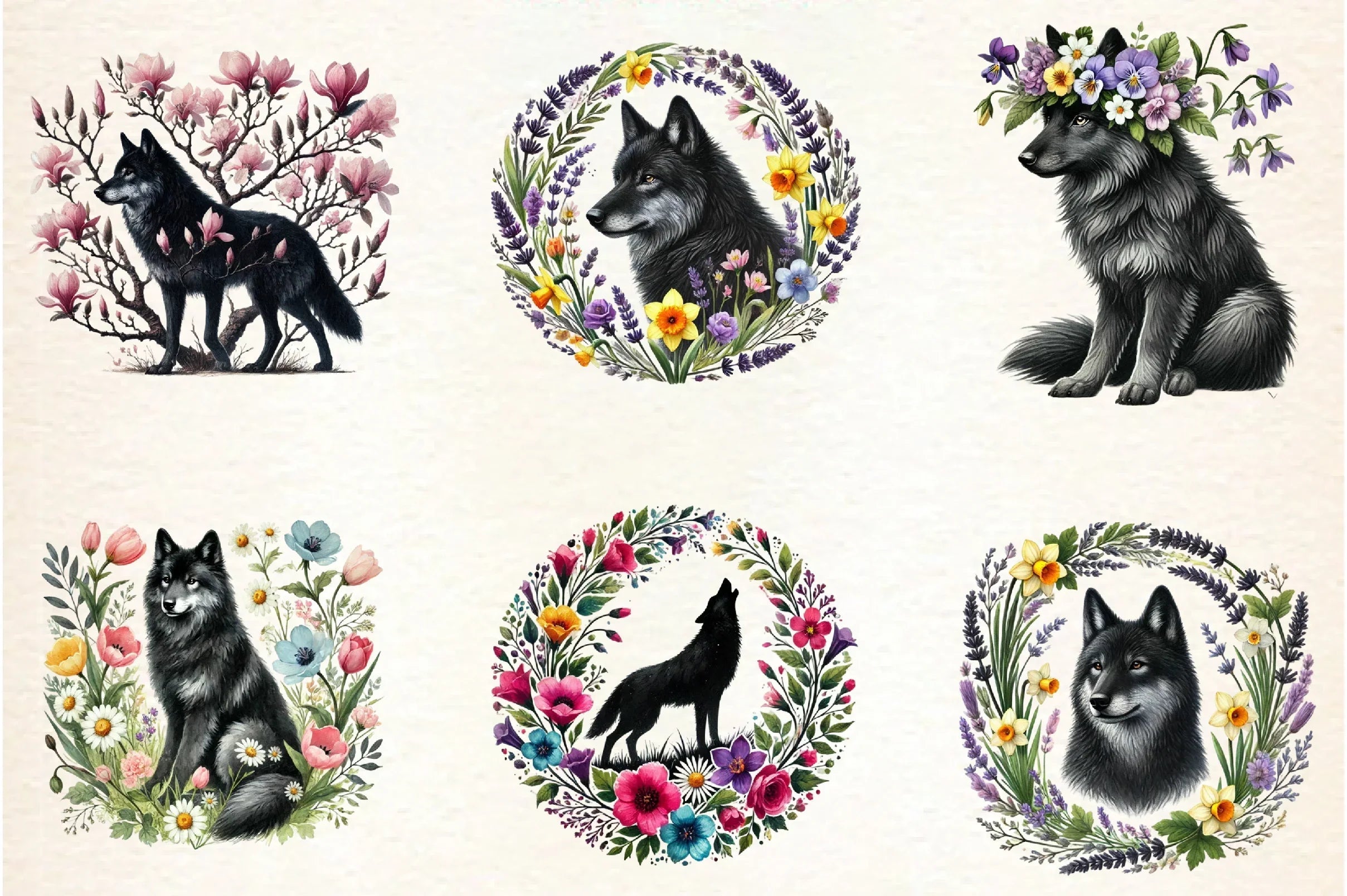 Spring Black Wolf Clipart Bundle - CraftNest - Digital Crafting and Art