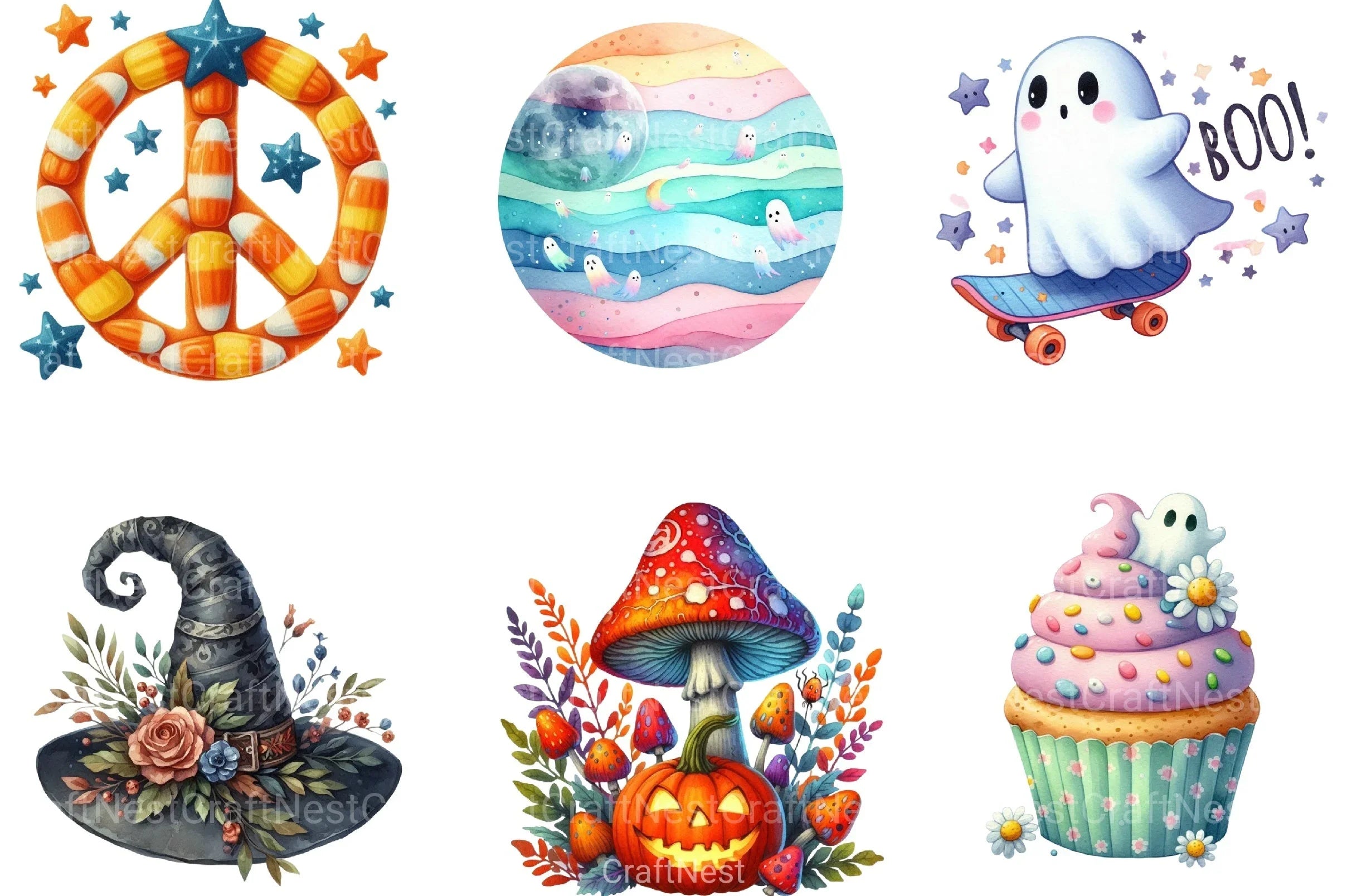 Groovy 70s Halloween Clipart Bundle 24 - CraftNest - Digital Crafting and Art