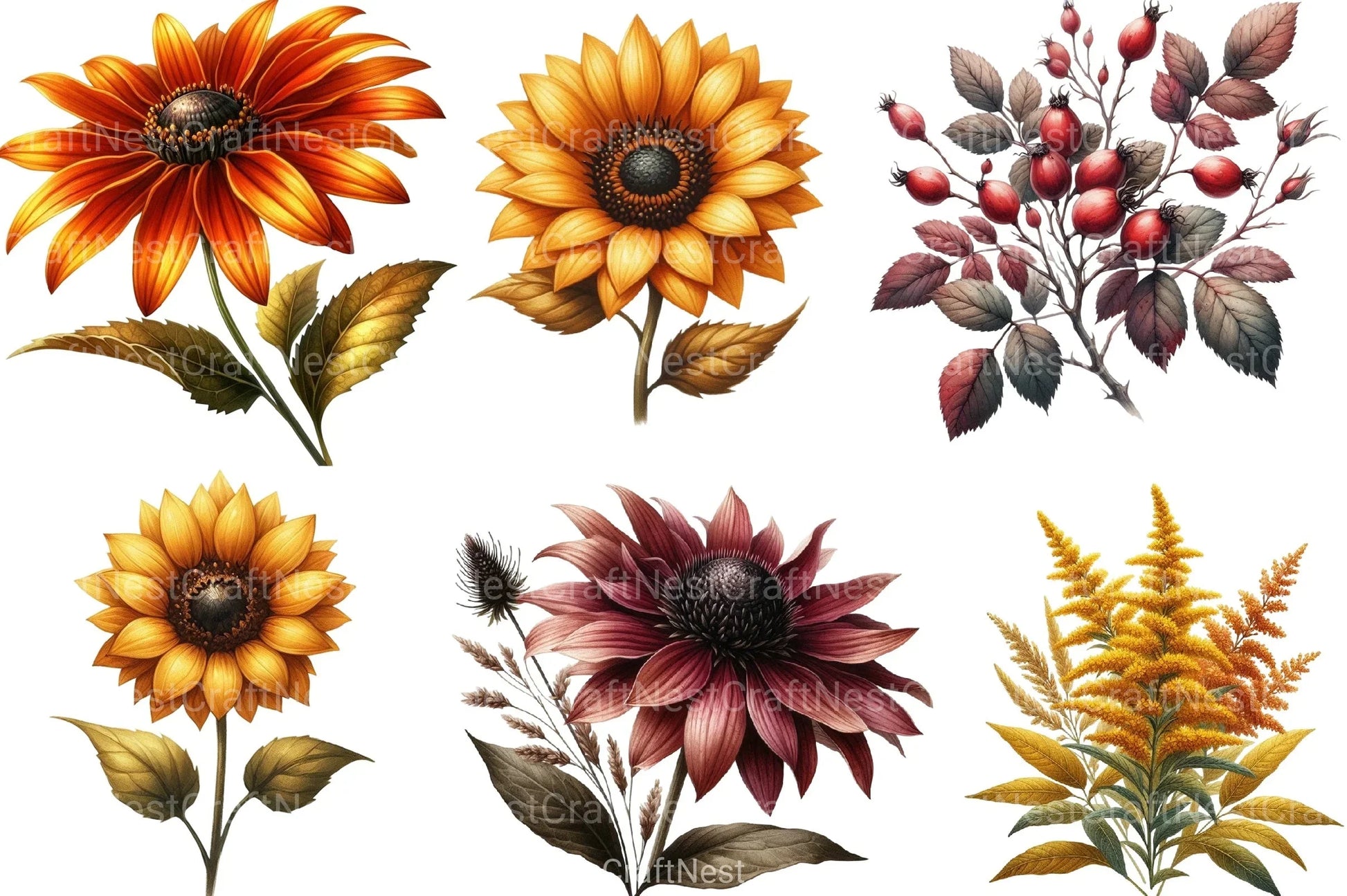 Autumn Wildflowers Clipart Bundle 99 - CraftNest - Digital Crafting and Art