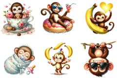 Cute Monkey Clipart Bundle - CraftNest - Digital Crafting and Art