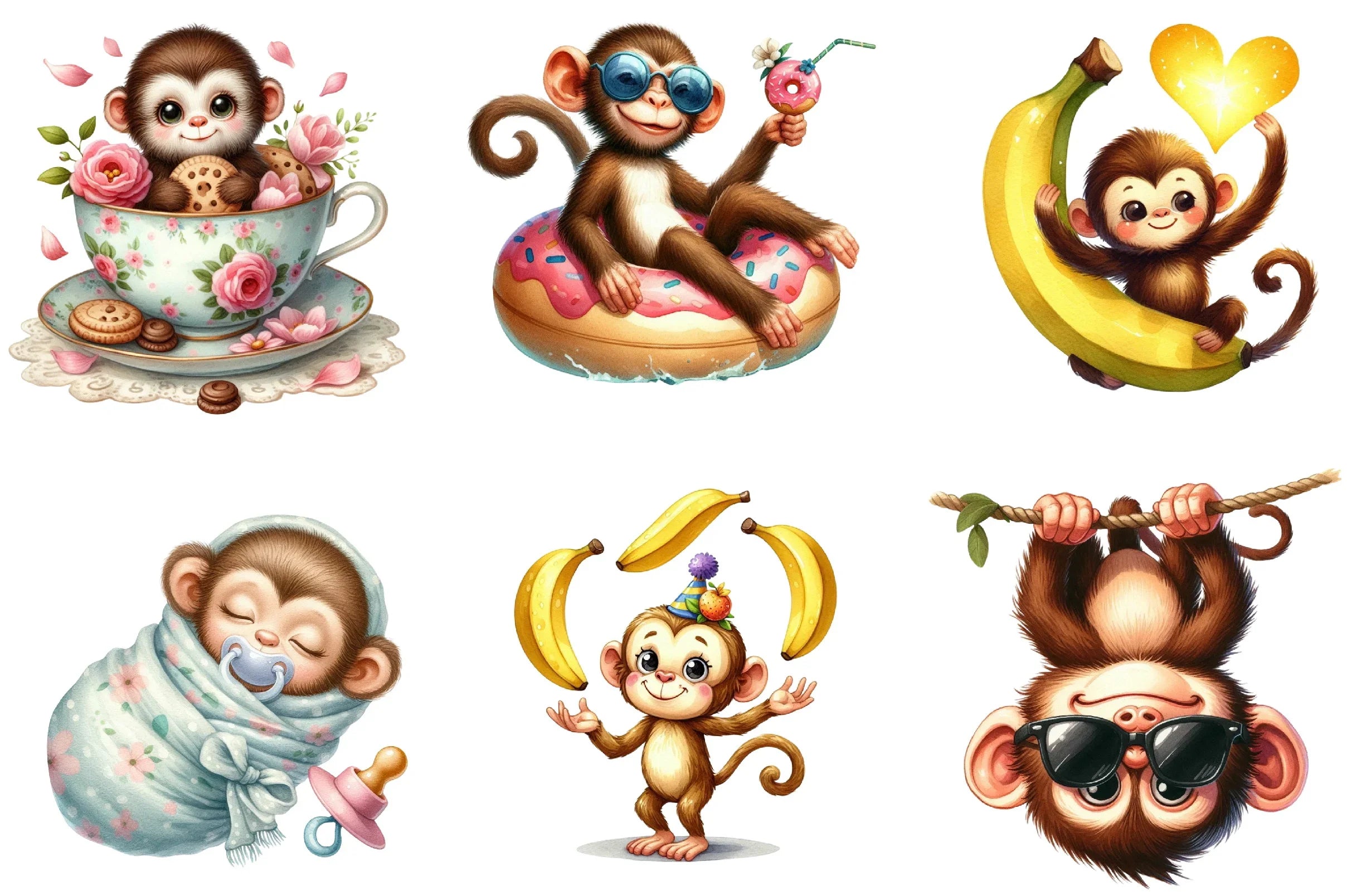 Cute Monkey Clipart Bundle - CraftNest - Digital Crafting and Art