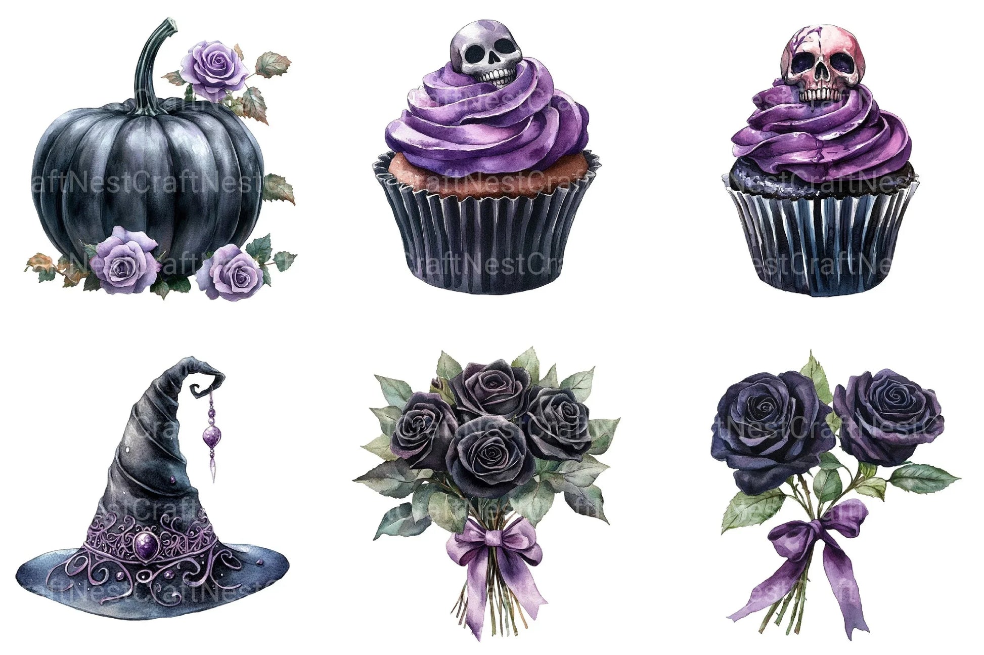 Black Purple Gothic Halloween Clipart Bundle 99 - CraftNest - Digital Crafting and Art