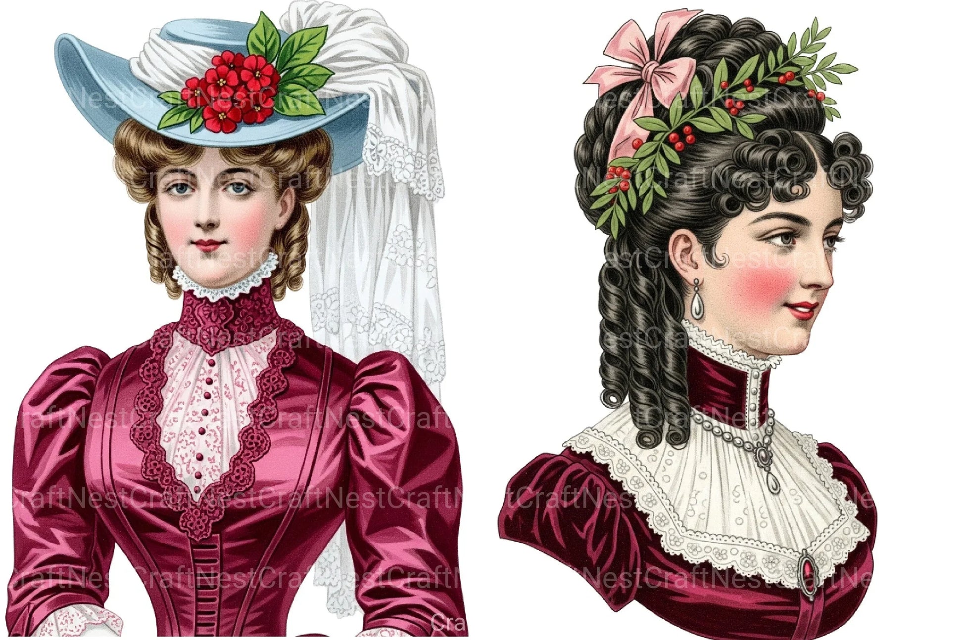 Victorian Christmas Ladies Clipart Bundle - CraftNest - Digital Crafting and Art