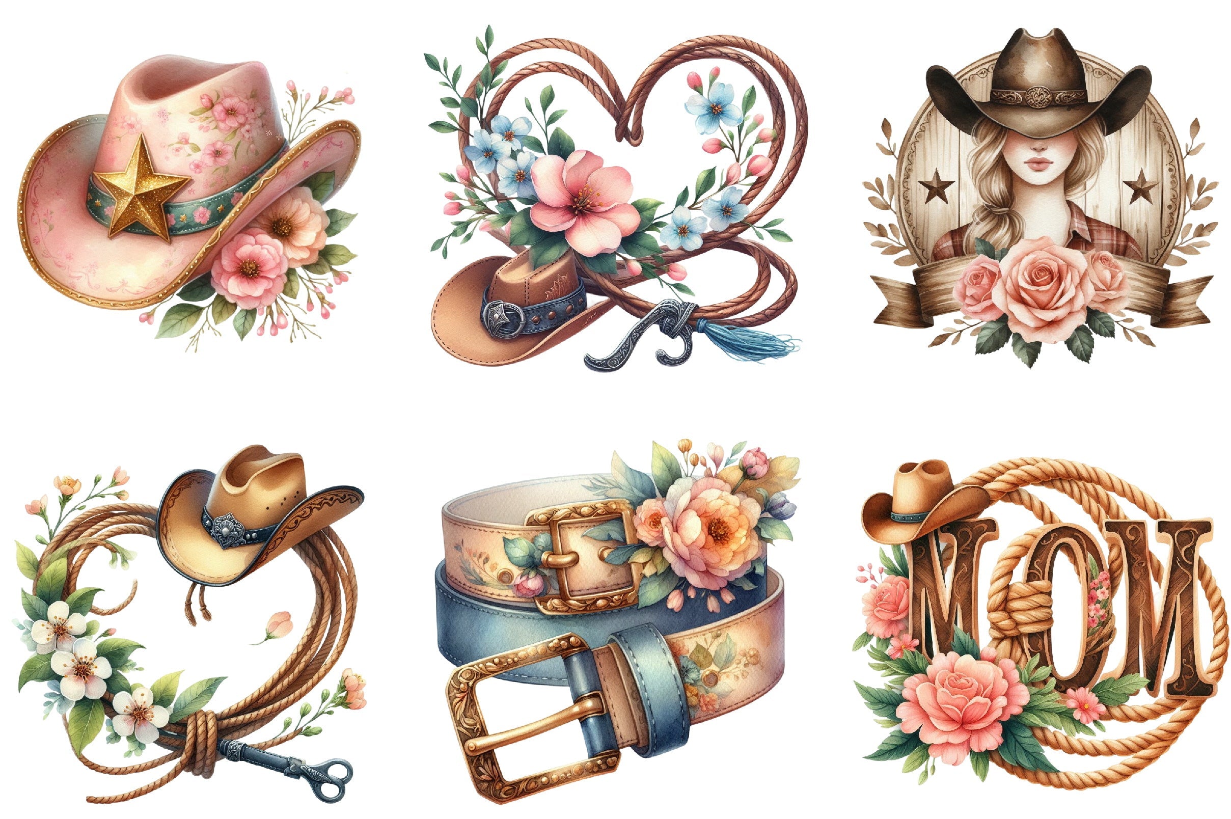 Western Cowgirl Mother's Day Clipart Bundle