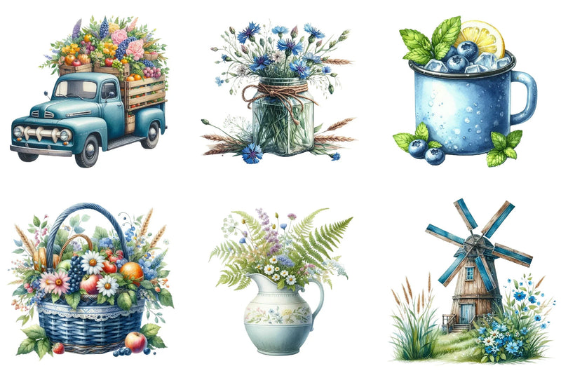 Blue Rustic Summer Clipart Bundle - CraftNest - Digital Crafting and Art