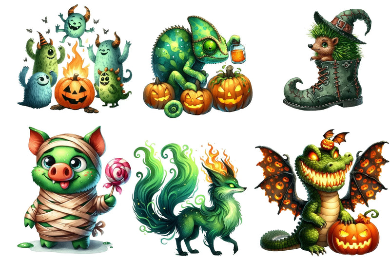 Halloween Green Monster Clipart Bundle - CraftNest - Digital Crafting and Art