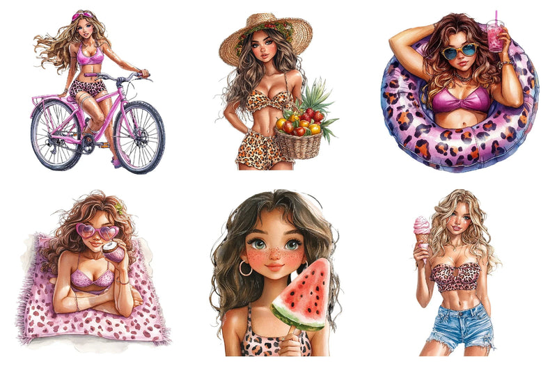 Leopard Print Summer Girl Clipart Bundle - CraftNest - Digital Crafting and Art