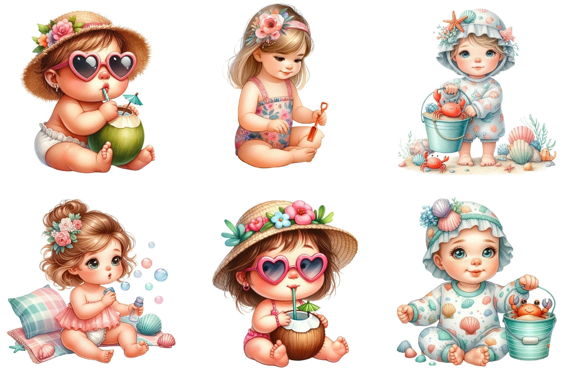 Summer Beach Baby Girl Clipart Bundle - CraftNest - Digital Crafting and Art