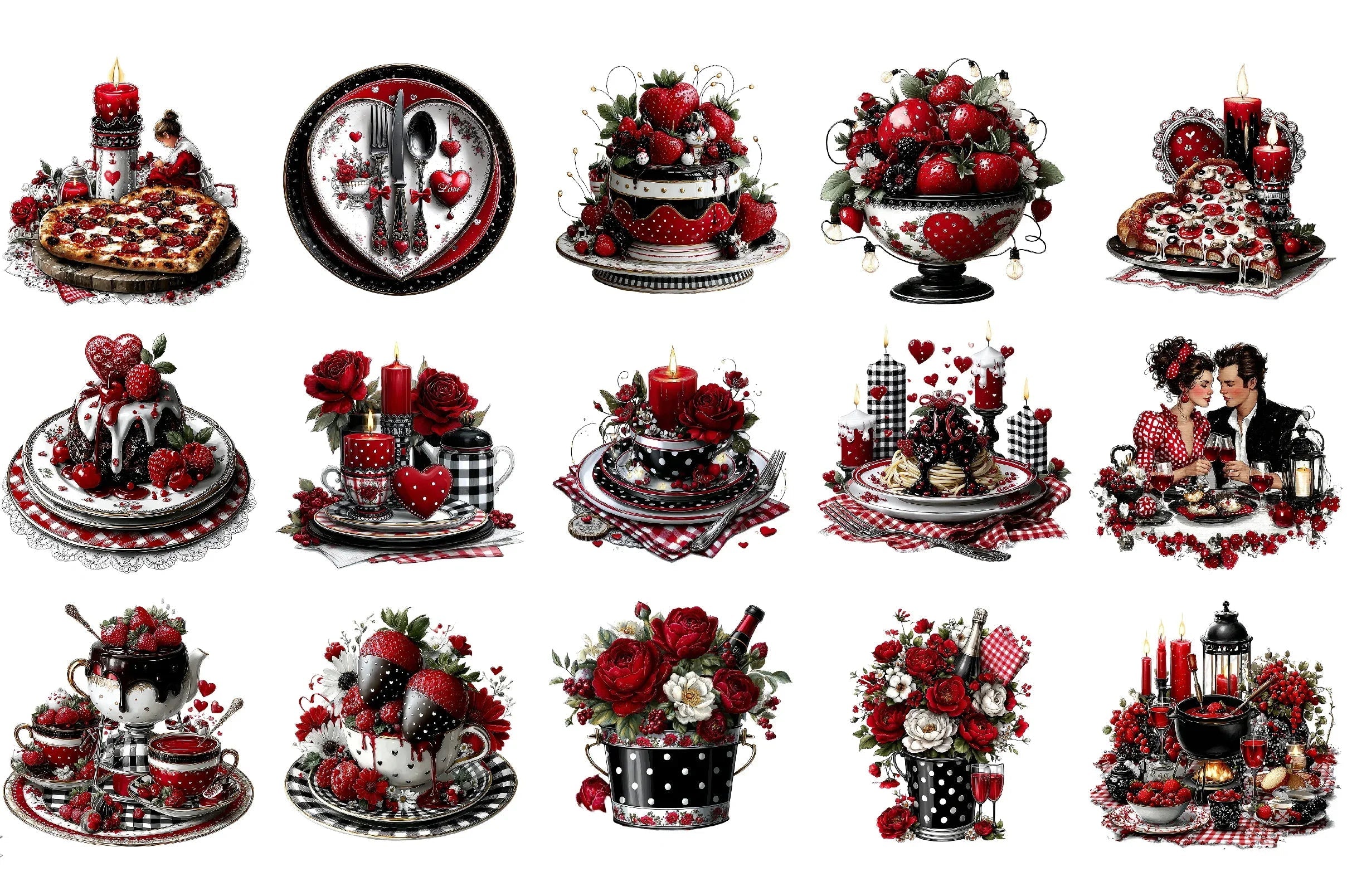 Romantic Valentine Dinner Clipart Bundle - CraftNest - Digital Crafting and Art