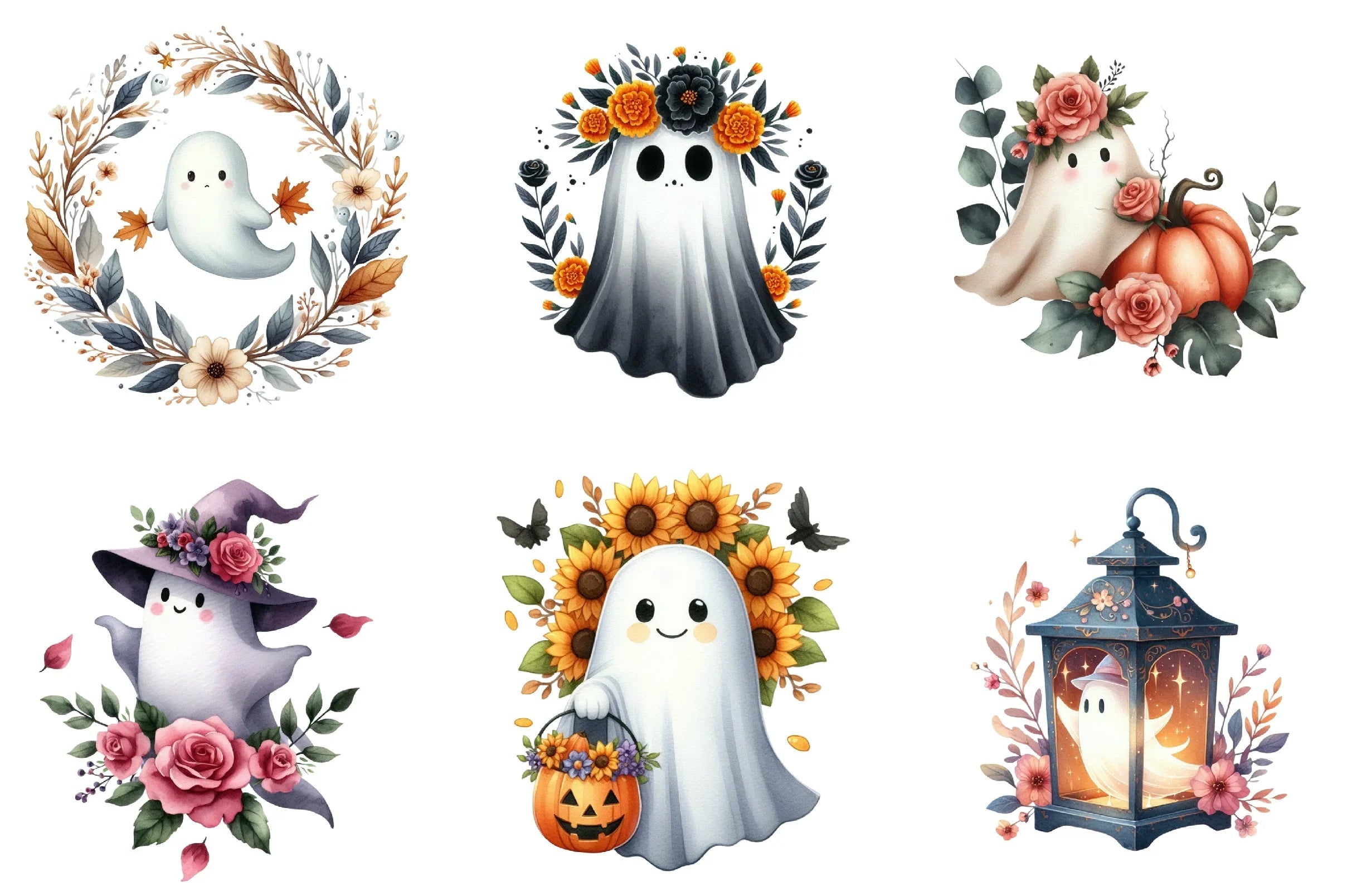 Halloween Floral Ghost Clipart Bundle - CraftNest - Digital Crafting and Art