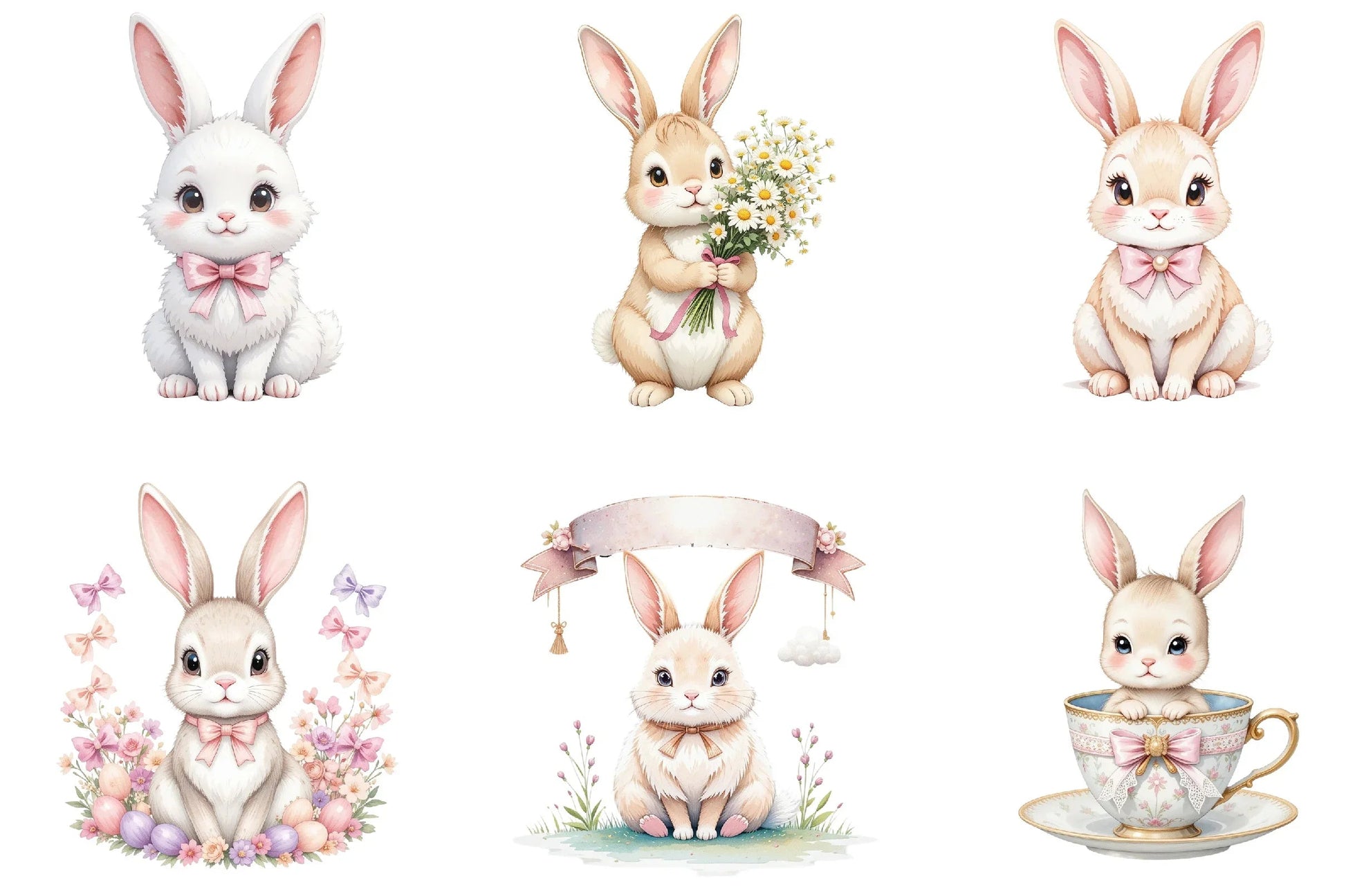 Easter Bunny Coquette Bow Clipart Bundle - CraftNest - Digital Crafting and Art