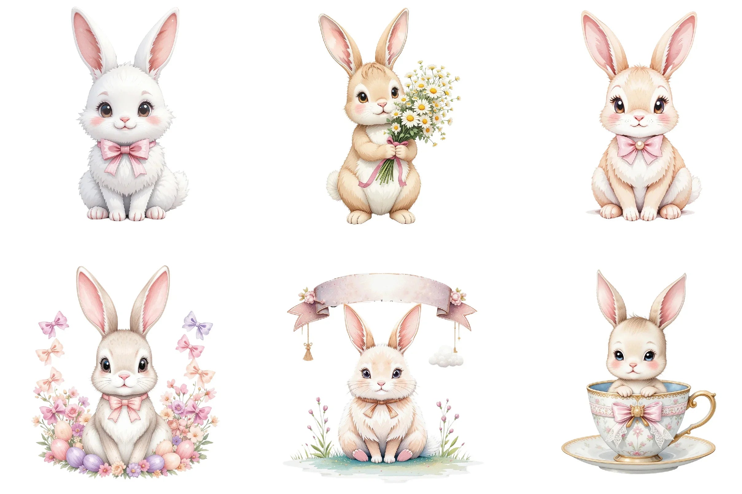 Easter Bunny Coquette Bow Clipart Bundle - CraftNest - Digital Crafting and Art