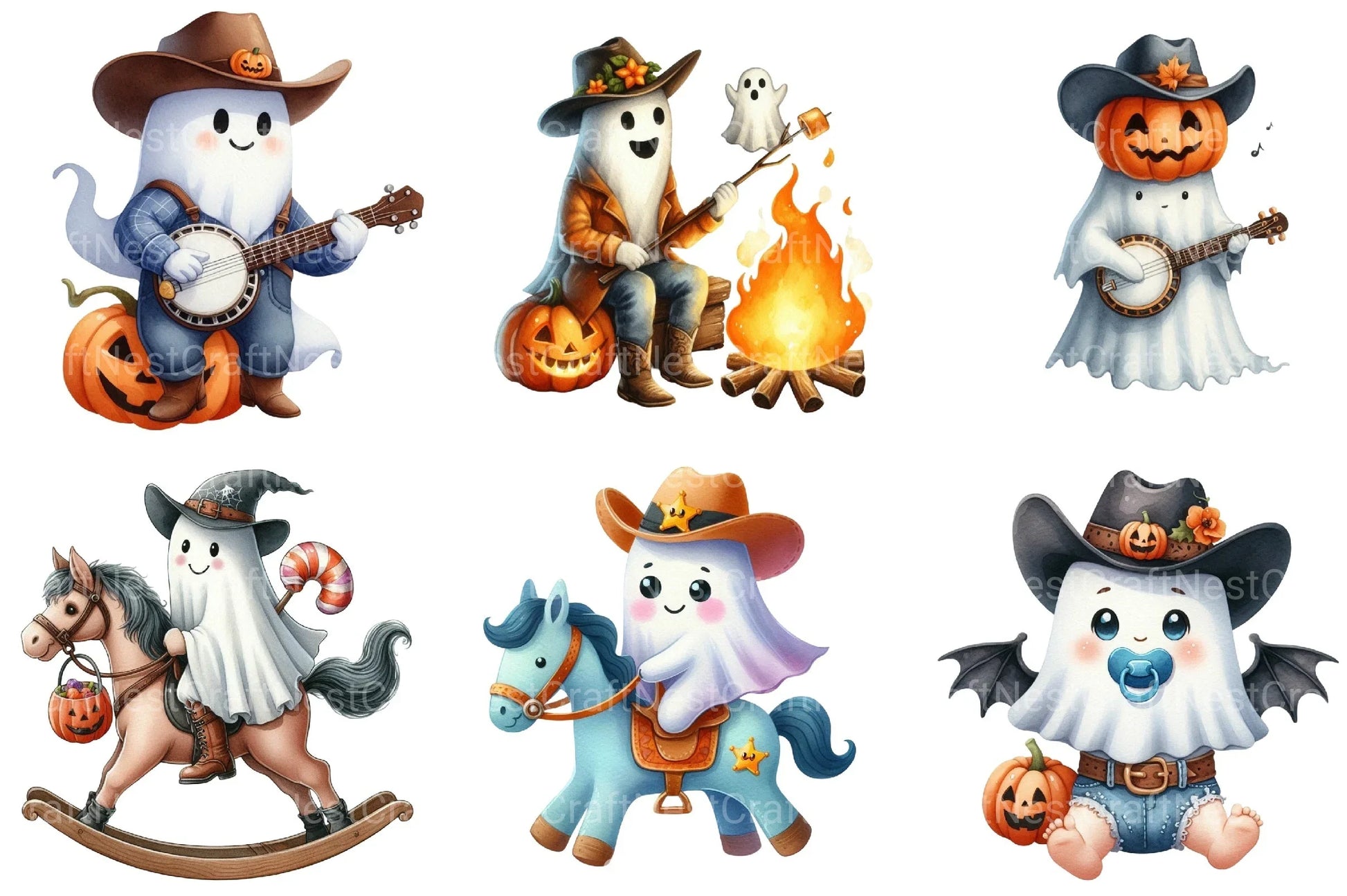 Cowboy Ghost Halloween Clipart Bundle - CraftNest - Digital Crafting and Art