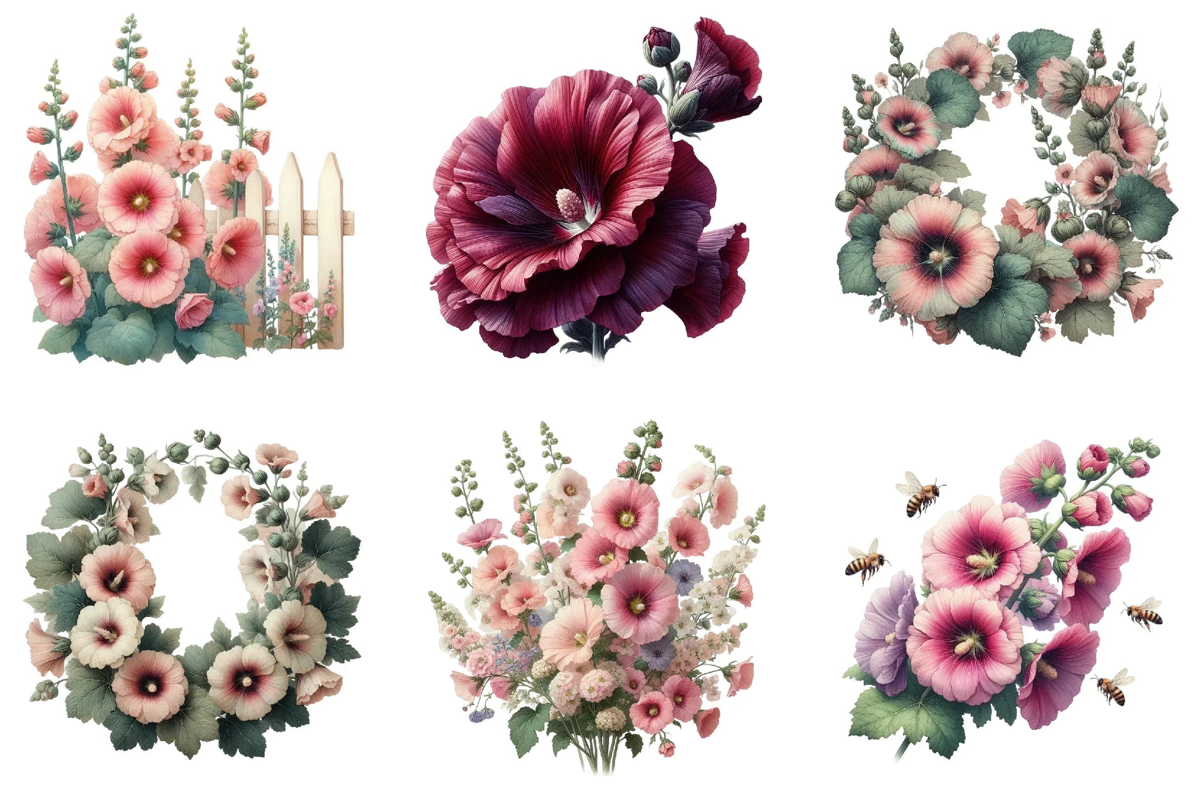 Hollyhock Clipart Bundle - CraftNest - Digital Crafting and Art