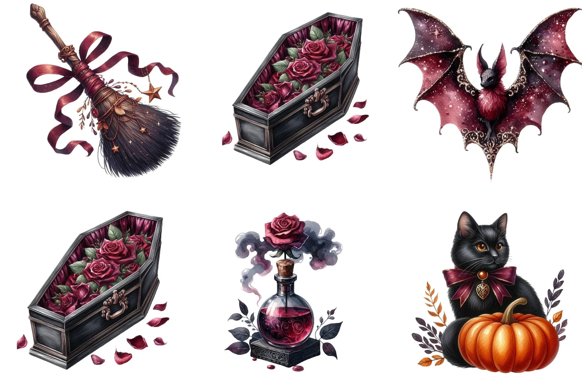 Burgundy Halloween Clipart Bundle - CraftNest - Digital Crafting and Art