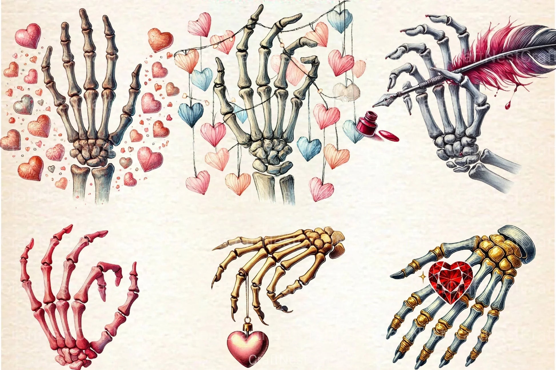 Valentine Skeleton Hand Clipart Bundle 1 - CraftNest - Digital Crafting and Art